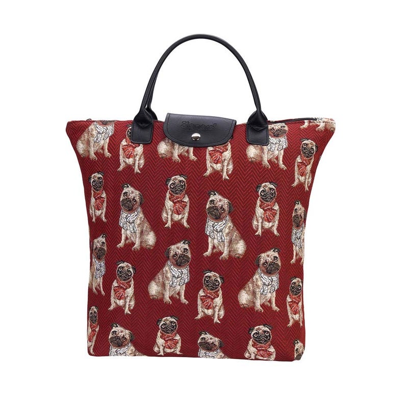 Signare Tapestry Foldable Tote Bag Reusable Shopping Bag Grocery Bag With Pug Dog (FDAW-PUG) - Image 1